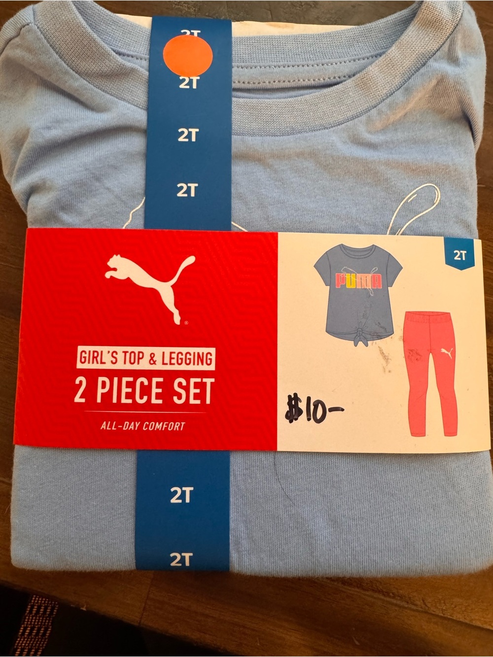 Puma Girl's 2-Piece Set — Light Blue Top & Bright Pink Leggings